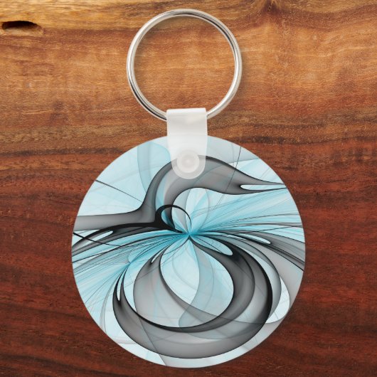 抽象芸術無煙炭グレイモダンブルーフラクタルアート キーホルダー (裏面)