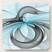 抽象芸術無煙炭グレイモダンブルーフラクタルアート コースター (正面)