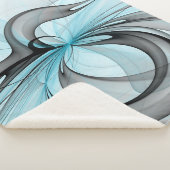 抽象芸術無煙炭グレイモダンブルーフラクタルアート シェルパブランケット (3/4)