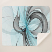 抽象芸術無煙炭グレイモダンブルーフラクタルアート シェルパブランケット (正面(横))