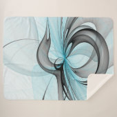 抽象芸術無煙炭グレイモダンブルーフラクタルアート シェルパブランケット (正面(横))