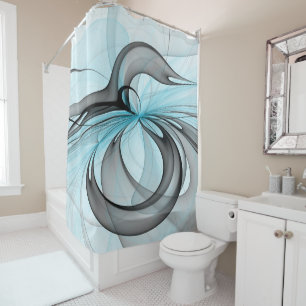 抽象芸術無煙炭グレイモダンブルーフラクタルアート シャワーカーテン