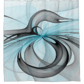 抽象芸術無煙炭グレイモダンブルーフラクタルアート シャワーカーテン (正面)