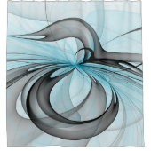 抽象芸術無煙炭グレイモダンブルーフラクタルアート シャワーカーテン (正面)