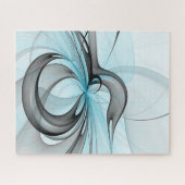 抽象芸術無煙炭グレイモダンブルーフラクタルアート ジグソーパズル (横)