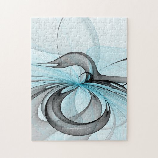 抽象芸術無煙炭グレイモダンブルーフラクタルアート ジグソーパズル (縦)