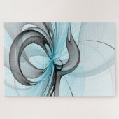 抽象芸術無煙炭グレイモダンブルーフラクタルアート ジグソーパズル (横)