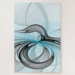 抽象芸術無煙炭グレイモダンブルーフラクタルアート ジグソーパズル