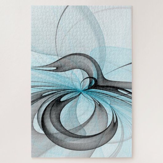 抽象芸術無煙炭グレイモダンブルーフラクタルアート ジグソーパズル (縦)