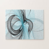 抽象芸術無煙炭グレイモダンブルーフラクタルアート ジグソーパズル (横)