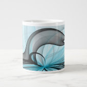 抽象芸術無煙炭グレイモダンブルーフラクタルアート ジャンボコーヒーマグカップ (正面)