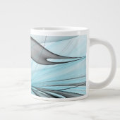 抽象芸術無煙炭グレイモダンブルーフラクタルアート ジャンボコーヒーマグカップ (右)