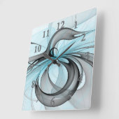 抽象芸術無煙炭グレイモダンブルーフラクタルアート スクエア壁時計 (傾斜)