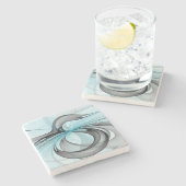 抽象芸術無煙炭グレイモダンブルーフラクタルアート ストーンコースター (横)