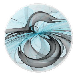 抽象芸術無煙炭グレイモダンブルーフラクタルアート セラミックノブ