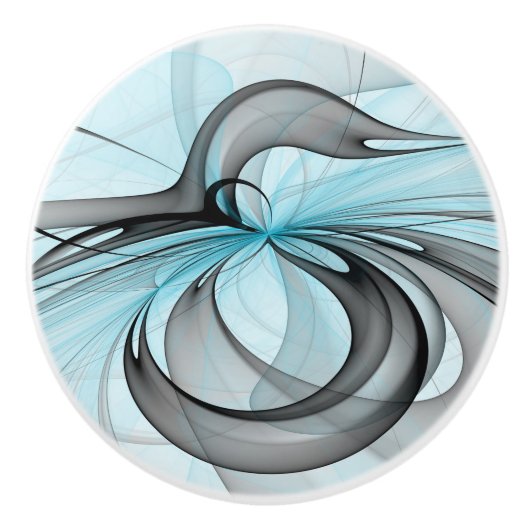 抽象芸術無煙炭グレイモダンブルーフラクタルアート セラミックノブ (正面)