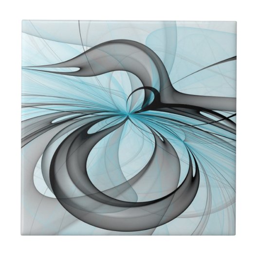 抽象芸術無煙炭グレイモダンブルーフラクタルアート タイル (正面)