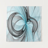 抽象芸術無煙炭グレイモダンブルーフラクタルアート タペストリー (正面(横))