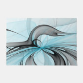 抽象芸術無煙炭グレイモダンブルーフラクタルアート ドアマット (正面)