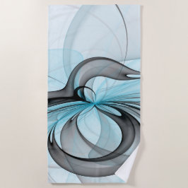 抽象芸術無煙炭グレイモダンブルーフラクタルアート ビーチタオル