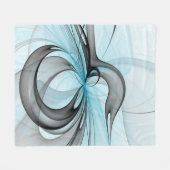 抽象芸術無煙炭グレイモダンブルーフラクタルアート フリースブランケット (正面(横))