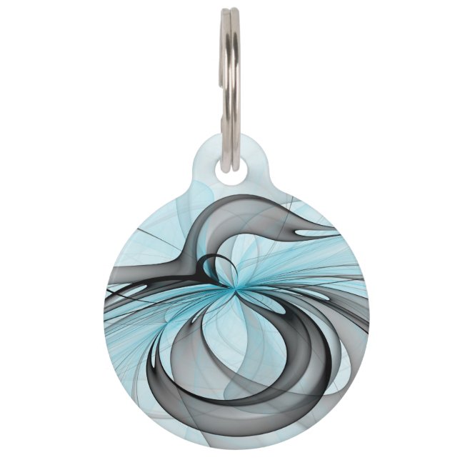 抽象芸術無煙炭グレイモダンブルーフラクタルアート ペット　ネームタグ (正面)