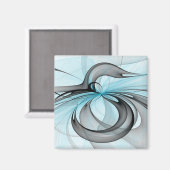 抽象芸術無煙炭グレイモダンブルーフラクタルアート マグネット (正面/裏面)