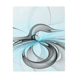 抽象芸術無煙炭グレイモダンブルーフラクタルアート メタルプリント