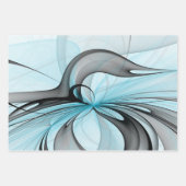 抽象芸術無煙炭グレイモダンブルーフラクタルアート ラッピングペーパーシート (正面3)