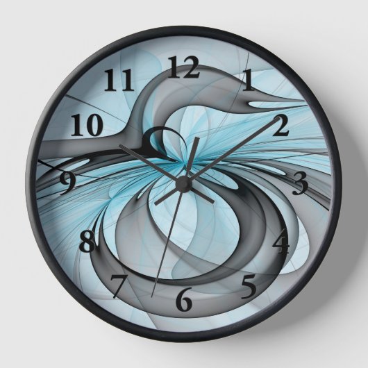 抽象芸術無煙炭グレイモダンブルーフラクタルアート 壁時計 (正面)