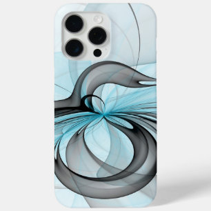 抽象芸術無煙炭グレイモダンブルーフラクタルアート iPhone 15 PRO MAXケース