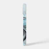 抽象芸術無煙炭グレイモダンブルーフラクタルアート iPhone 15ケース (左側面)