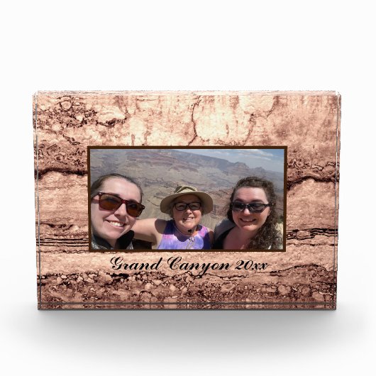 抽象芸術焼きシエナ大理石パーソナライズされた花崗岩 フォトブロック (正面)