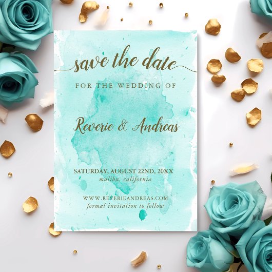 抽象芸術熱帯ターコイズ水結婚色 セーブザデート