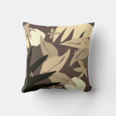 抽象芸術熱帯フローラオンナチュラルブラウン クッション (裏面)