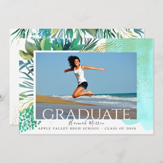 抽象芸術熱帯卒業写真のお知らせ 招待状 (正面/裏面)