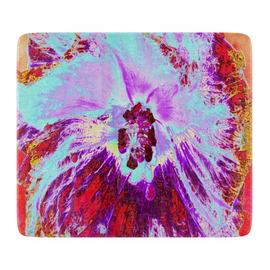 抽象芸術熱帯性水色と紫色花 カッティングボード (正面)