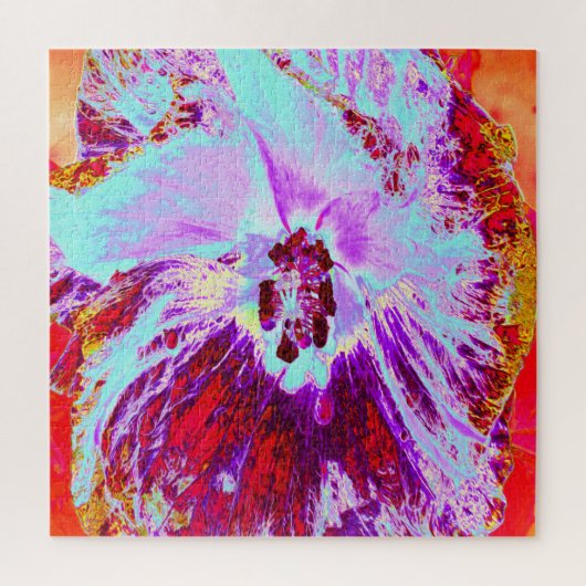 抽象芸術熱帯性水色と紫色花 ジグソーパズル (縦)