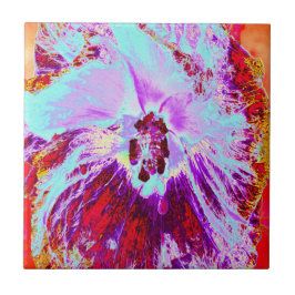 抽象芸術熱帯性水色と紫色花 タイル