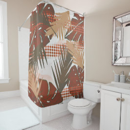 抽象芸術熱帯植物花 シャワーカーテン