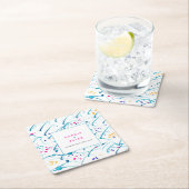 抽象芸術熱帯波ピンクアクア結婚オレンジ スクエアペーパーコースター (インサイチュ)