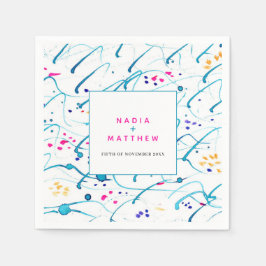 抽象芸術熱帯波ピンクアクア結婚オレンジ スタンダードカクテルナプキン