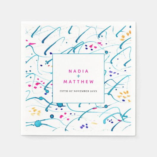 抽象芸術熱帯波ピンクアクア結婚オレンジ スタンダードカクテルナプキン (正面)