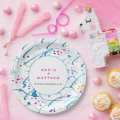 抽象芸術熱帯波ピンクアクア結婚オレンジ ペーパープレート (パーティー)