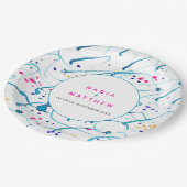 抽象芸術熱帯波ピンクアクア結婚オレンジ ペーパープレート (アングル)