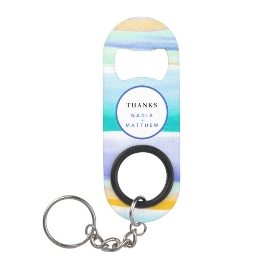 抽象芸術熱帯潮汐ブルーアクアイエロ結婚ー キーホルダー栓抜き (正面)