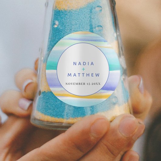 抽象芸術熱帯潮汐ブルーアクアイエロ結婚ー ラウンドシール