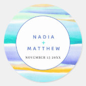 抽象芸術熱帯潮汐ブルーアクアイエロ結婚ー ラウンドシール (正面)