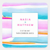 抽象芸術熱帯潮線ピンクアクア結婚ー スクエアシール (正面)