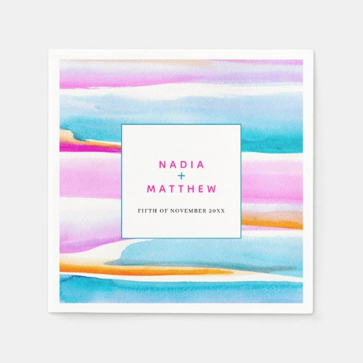 抽象芸術熱帯潮線ピンクアクア結婚ー スタンダードカクテルナプキン (正面)
